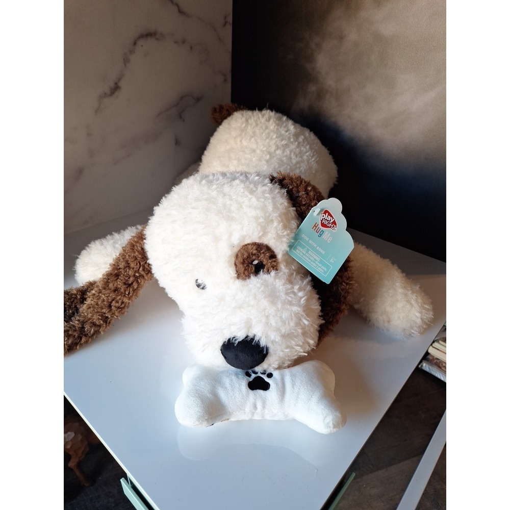 Hug Me Dog With Bone Floppy Laying Bone Plush Large 20" Play Right Brand -New